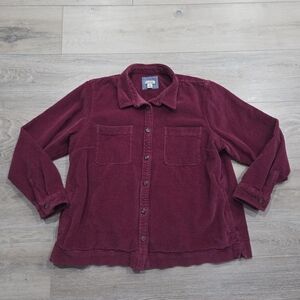 LL Bean Women’s Corduroy Button Up  Jacket Sz XL Petite Pockets Cranberry Red